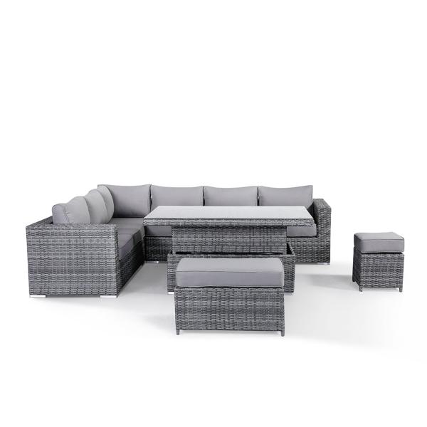 Modern Rattan Garden Set with Sectional Dining Sofa and Rising Table Outdoor Furniture