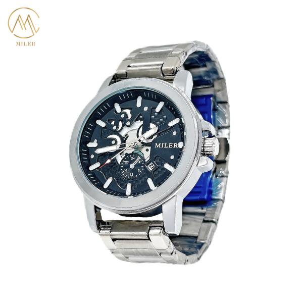 ML1112B Montres à bande en acier inoxydable argenté avec cadran minéral