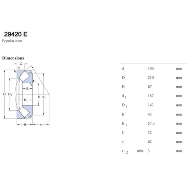 Industrial Gearboxes Thrust Roller Bearing Oil Lubrication 29420E 100×210×67mm