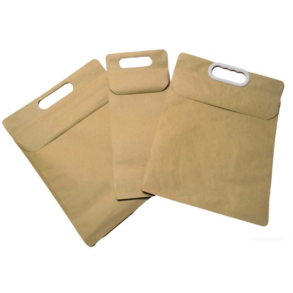 Custom Kraft Paper Self-Adhesive Bags with Aluminum Foil Liner+Handle-Reusable Stand-Up Pouches Waterproof Tear-Resistant for Packaging