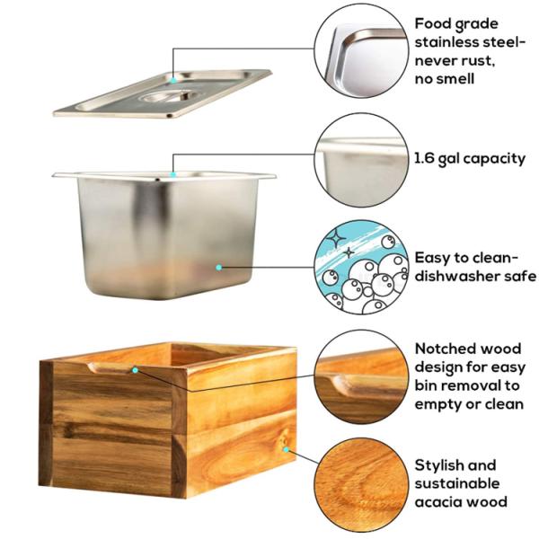 Multi Functional Waste Compostable Kitchen Bins with Stainless Steel Lid European