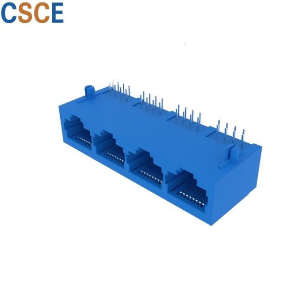 5921 Series Flat Pin RJ45 Multi Port 4 Ports Tab Up 8 Pin 8 Contacts With Registration Mast