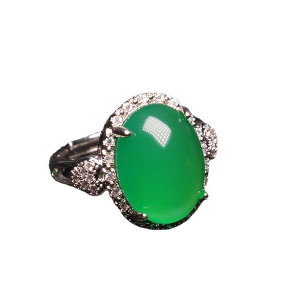 Genuine Green Chalcedony Ring Agate Ring Jewelry Factory Chinese Luxury Ring Men Wear Unique Jewelry