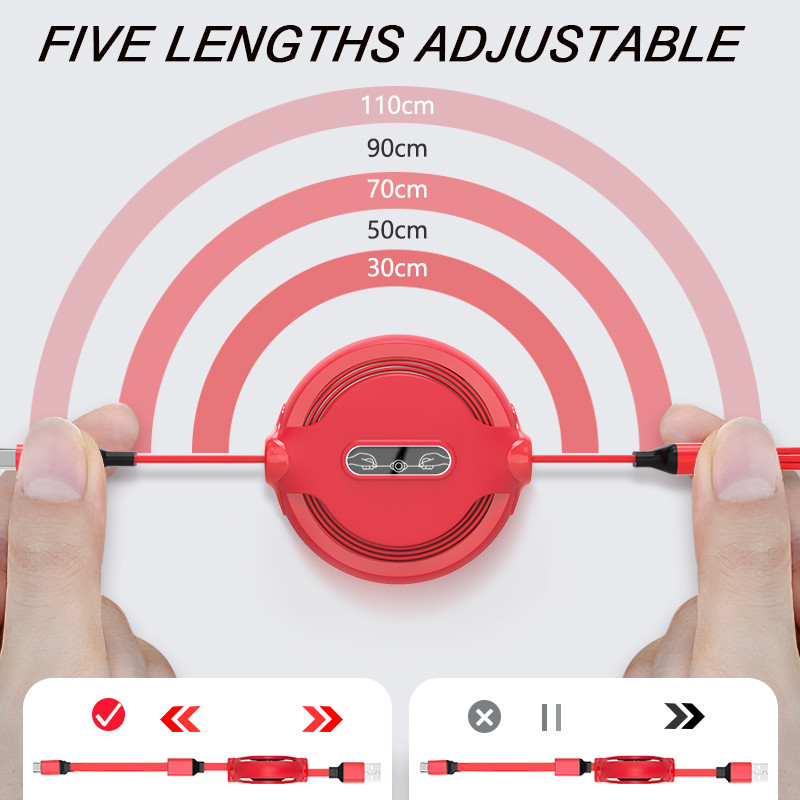 Retractable 3 в 1 передаче данных зарядного кабеля USB 2,0 Extendable