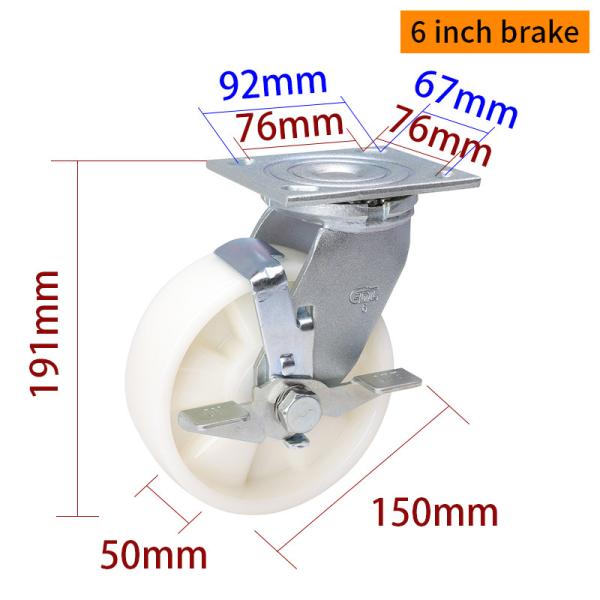 6 Inch Heavy Duty Swivel Casters 420kg Plate TPU 150mm Caster Wheels