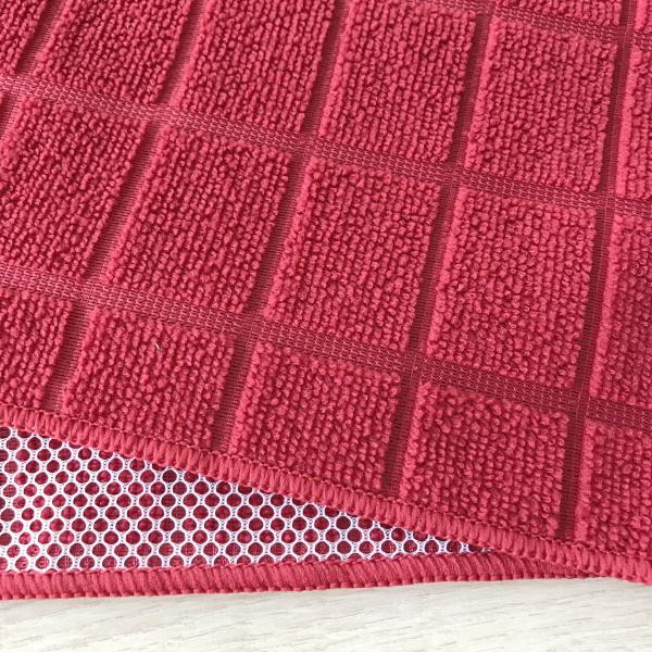 Hot saled red grid 100% polyester square micrfiber small towels with white mesh for house keeping