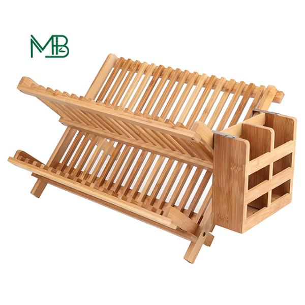 BAMBOO Rectangle Folding Plates Cups Stand Holder Collapsible Dish Drying Drainer Rack