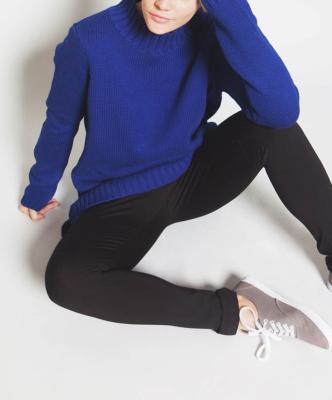 Blue Mock Neck Knit Pullover Sweater 100 % Cotton Material Soft For Women