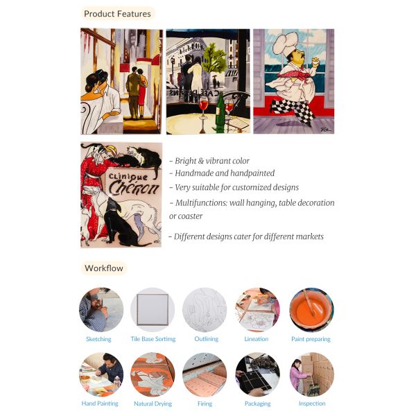 Hand-Painted and Hand-Crafted Ceramic Art Tile Picture Pottery & Enamel Wall Hanging for Home Decoration