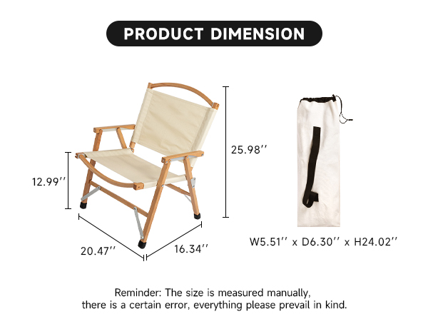 Custom Logo Oak Wood Portable Camping Chair Fold Out Large