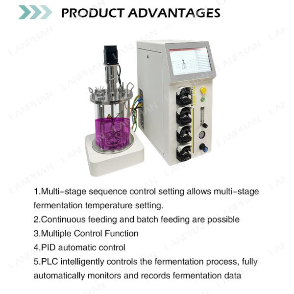 2l 5l 10l Автоматическая культура дрожжей спирулины Стеклянный ферментатор Биореактор для культуры клеток