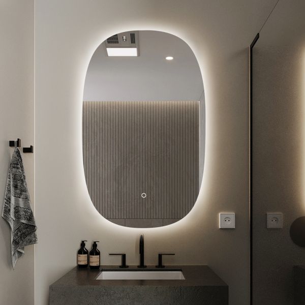 Irregular Copper Free Silver Mirror Wall Mounted Frameless Anti Fog Bathroom Smart LED Mirror With Light