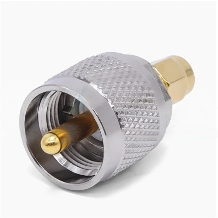 Gold-Plated Brass RF Adapter with 50Ω Impedance Matching and Low VSWR ≤1.25 for UHF to SMA Conversion