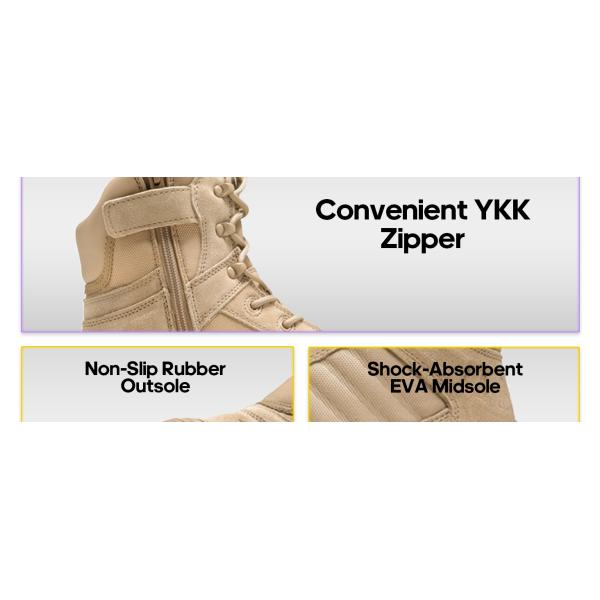 Camouflage ornaments Boots, Men'S ornaments Tactical Work Boots Side Zipper Leather Motorcycle Combat Boots (6-8 Inches)