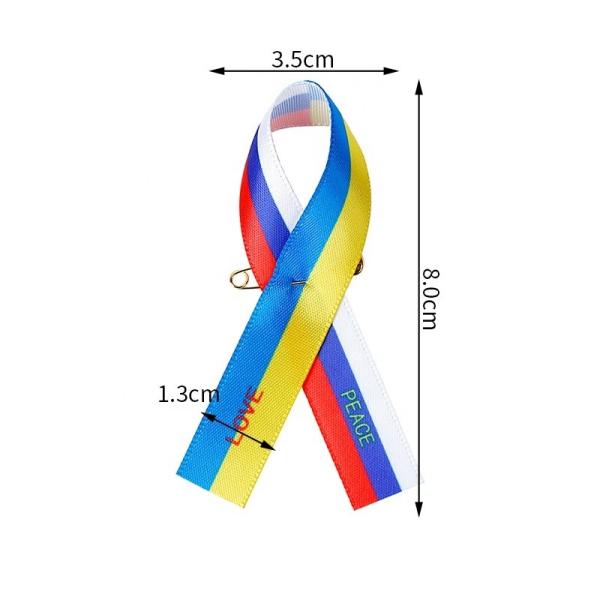 Faixa de conscientização personalizada da MSD Love Peace Ribbon com impressão da bandeira russa e pin de segurança