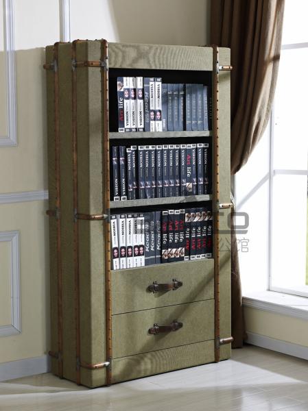 classical old style antique green canvas fabric bookcase furniture