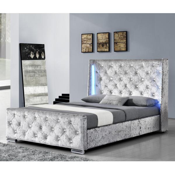 Modern Double Size Upholstered Bed Crush Velvet Silver Upholstered Platform Bed