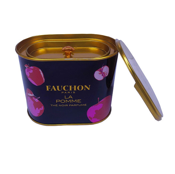 Золотистое исчезанное внутри коробки банки чая олова Tinplate овальной с 2 крышками