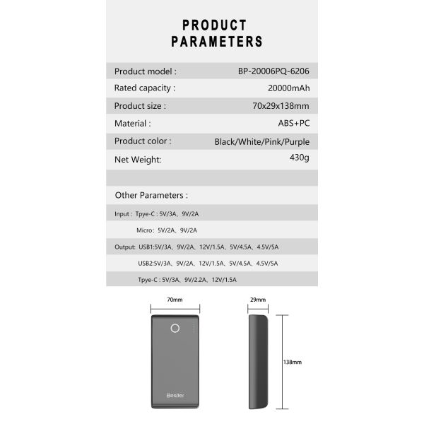 Portable Power Bank 20000 MAh Mobile Charger OEM/ODM Factory Lithium Polymer Battery