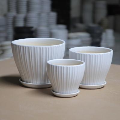 ODM 16cm Drainage Shell Decorative Ceramic Plant Pots With Saucer