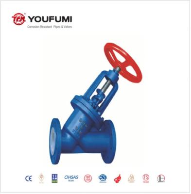 DIN Standard PTFE Lined Globe Valve , Petrochemical Y Type 2 Way Globe Valve
