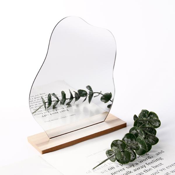 Curvy Portable Lighted Makeup Mirror Wood Stand For Vanity