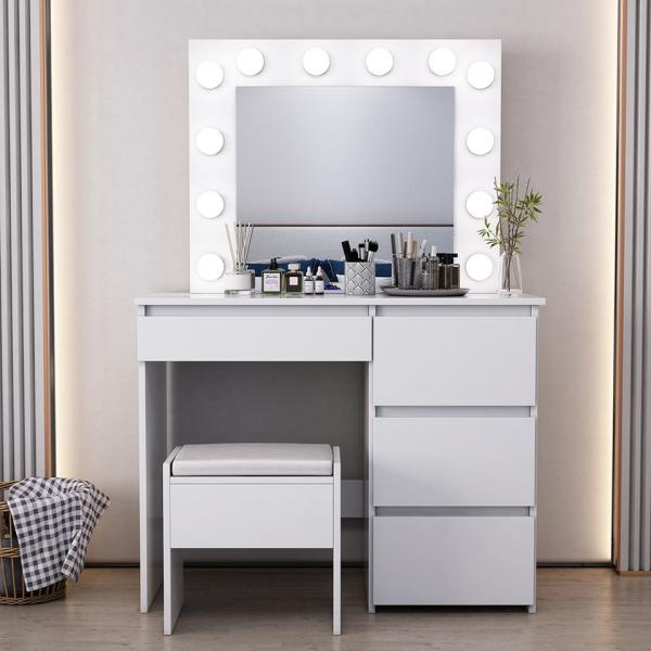 Furniture Makeup Vanity With Mirror , White Dressing Cosmetic Table