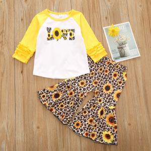 90cm 35in Children'S Outfit Sets Polyester Long Sleeve Shirts Leopard Print Suit