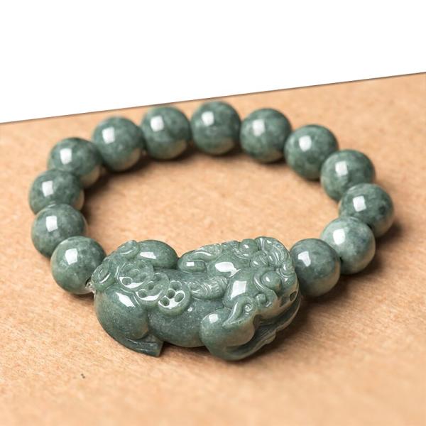 Carved Jadeite Bracelet Oil Green Pixiu Men And Women Charm Bracelets Accessories Birthday Gift Ring 13mm Beads Diameter