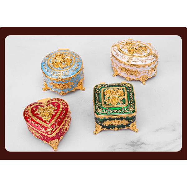 Gold Red Rose Enamel Oval Metal Jewelry Storage Organizer Box Zinc Alloy Material With Polished Finish