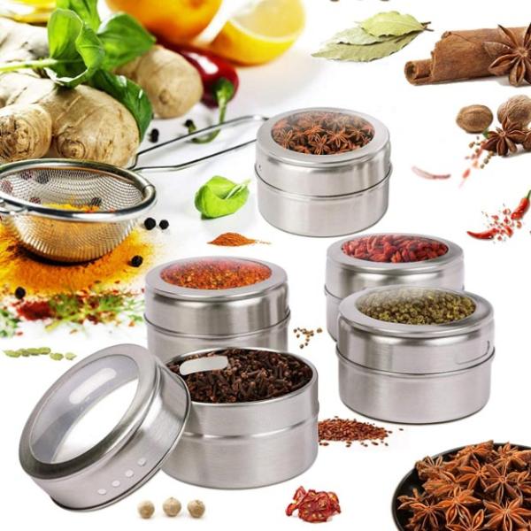 Kitchen Stainless Steel Spice Jars With Rack Storage Magnet