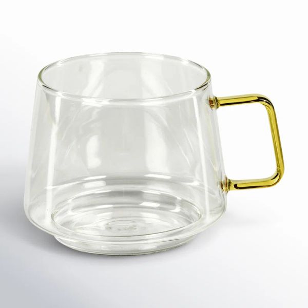 OEM Drinking Glass Tea Cup High Borosilicate Glass Mug With Fully Colored Handles