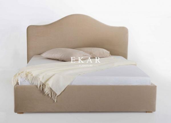 Fabric Cushion Headboard Latest Design Wooden Bed Model