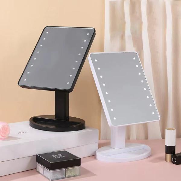 Free Standing Rectangle Countertop Led Makeup Mirrors With Vanity Tray