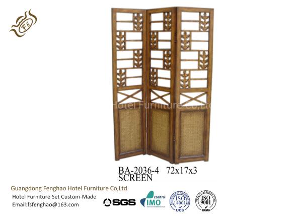 Homedecor Wooden Carved  Decorative Folding Screens Bamboo And Rattan 3 Panel