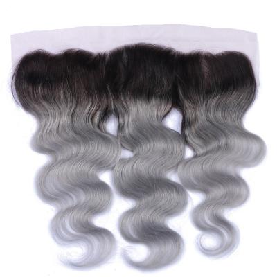 Colora do fechamento frontal cinzento do cabelo do laço da categoria do fechamento 7A do laço 1B a cutícula completa 13x4 alinhada