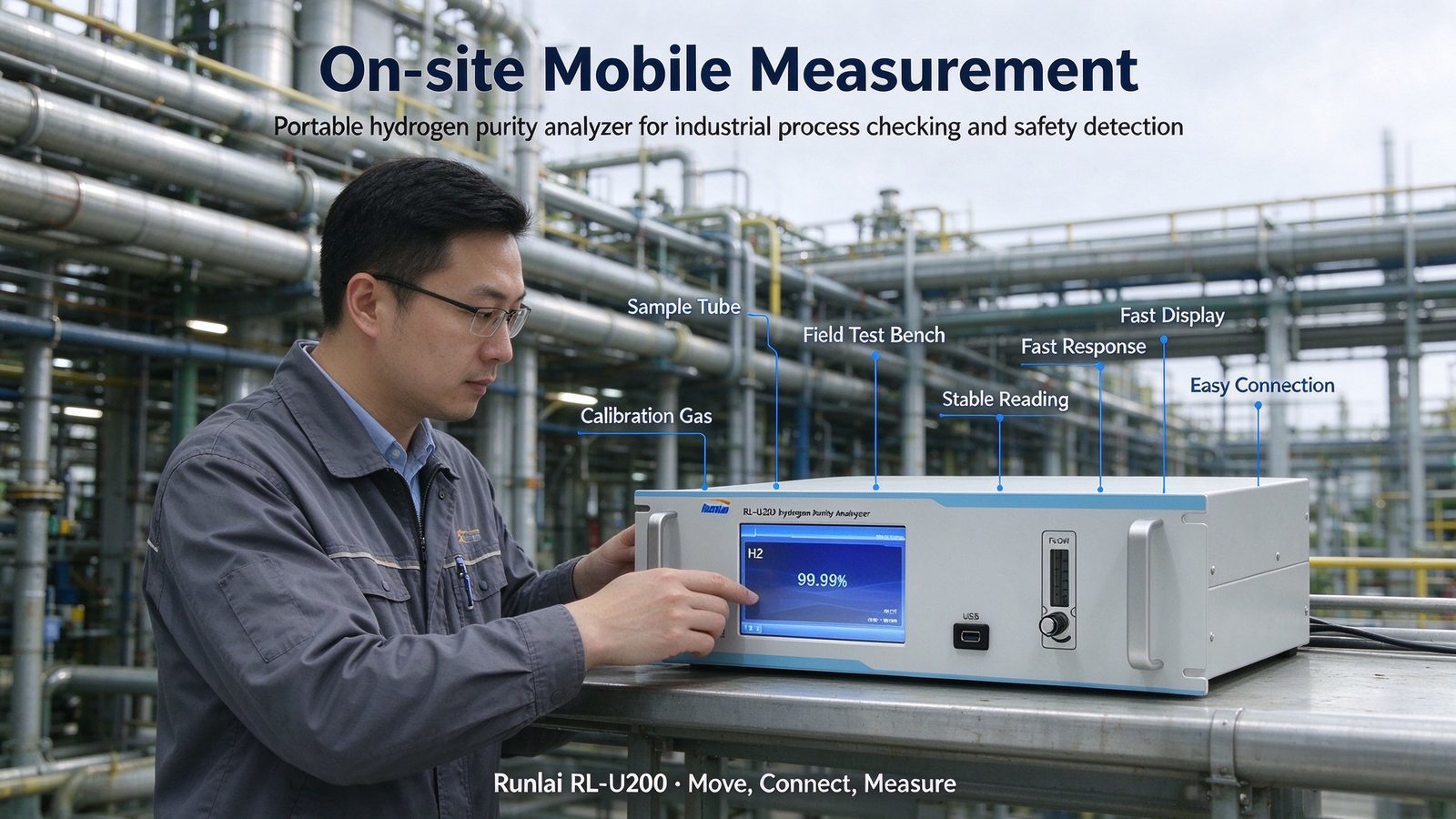 High Accuracy Hydrogen Analyzer H2 Gas Detector Metal Construction For Petrochemical Power Plant