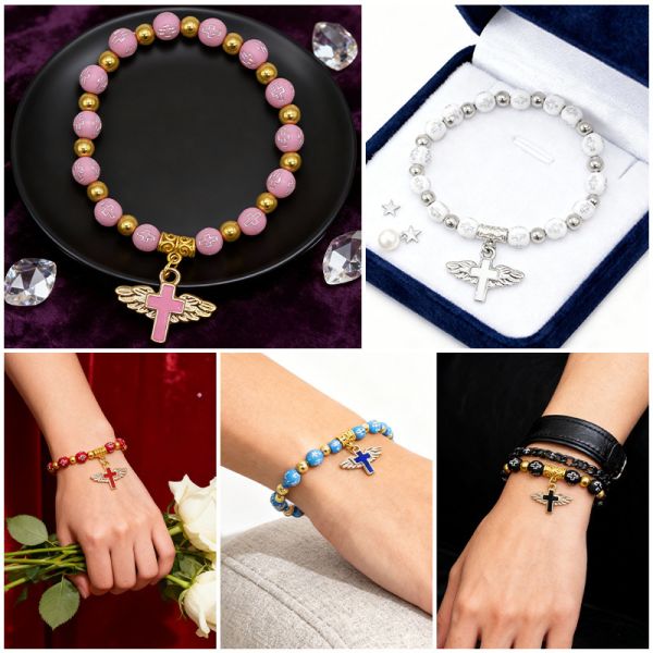 Modern Sublimation Rosary Bracelet Blanks With Angel Cross For Anniversary Gifts