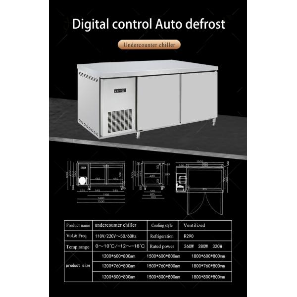 Commercial Counter Table with Glass Door Undercounter Refrigerator