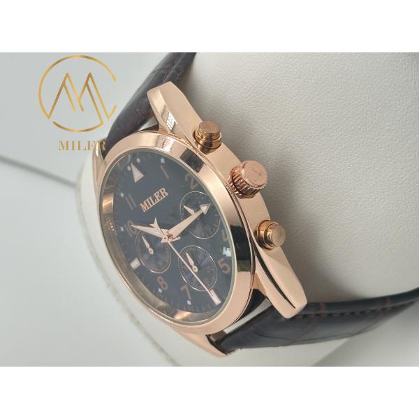 30 Meters Stylish Water Resistant Quartz Wrist Watch Engraved Logo Leather Strap Quartz Watch