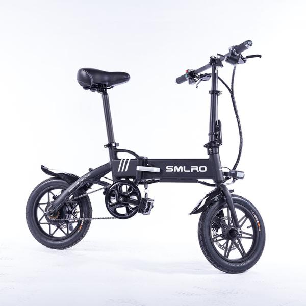 Black Lightweight Foldable Electric Bike Pedals Power Assist 14 Inch Wheels