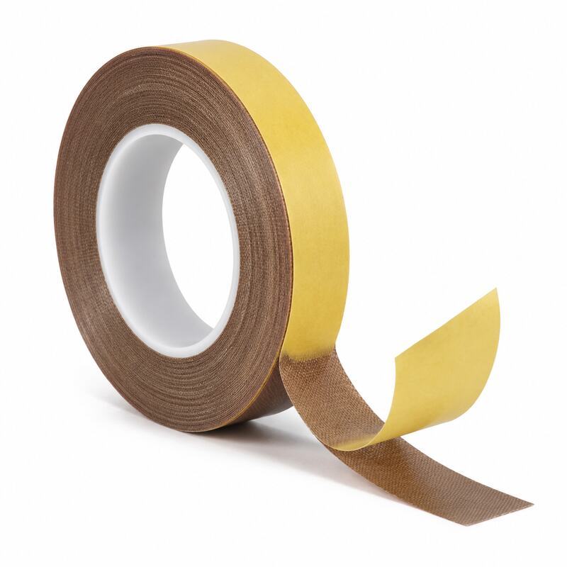 Brown PTFE Tape with Release Liner / Liner-Backed PTFE Tape / PTFE Glass Cloth Tape with Silicone Adhesive and Yellow Release Paper for Die Cutting, Heat Sealers and Guides