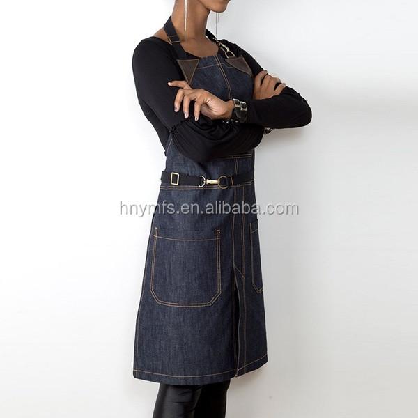 Eco-friendly Waterproof multifunctional Denim Work Apron Adjustable Bib Apron Unisex  Cooking Aprons