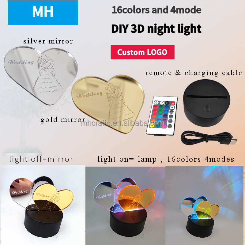 OEM Acrylic Plastic Sheets PMMA 3D Acrylic Night Light 16 Colors For Kids Bedroom Decor
