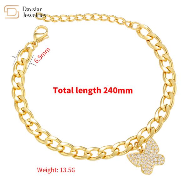 Золото замка ключа ювелирных изделий нержавеющей стали браслета шарма бабочки привесное покрыло