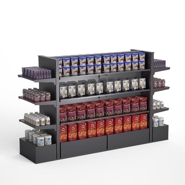 Custom Lozier Island Metal Display Rack Retail  Gondola Shelving Units For Snacks Beverage