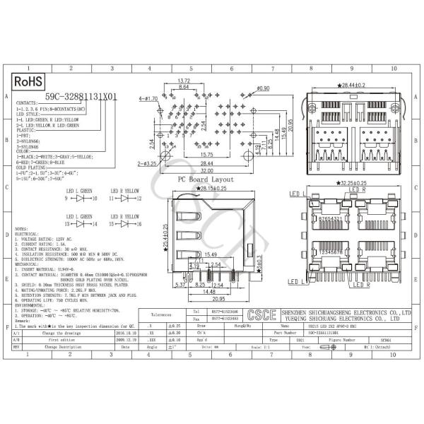 PBT Material 2 X 2 RJ45 8P8C Jack 4 Port Shielded RJ45 Modular Jack With EMI / Leds