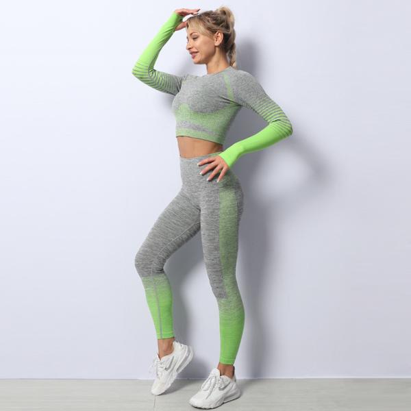 Round Neckline 85% Nylon Seamless Yoga Sets Gradient Blue Tie Dye Workout Set