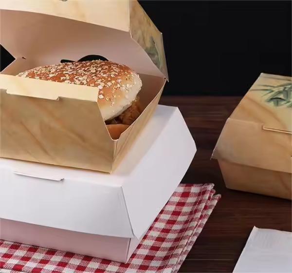 Customized Biodegradable Paper Burger Box with Printing for Fast Food Takeaway
