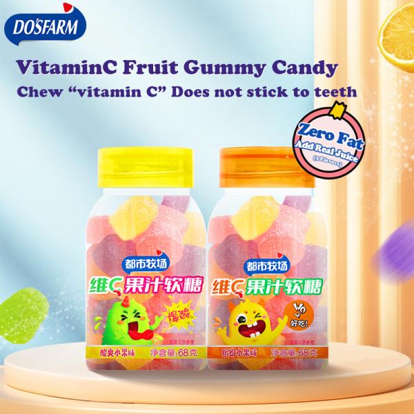 Sabores agudos de frutas deliciosas gomas coloridas doces 0 gordura vitamina C fabricante de gomas doces